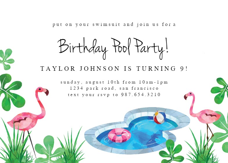 Pool And Flamingo Pool Party Invitation Template Free Greetings Island 3014